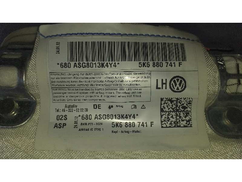 Recambio de airbag cortina delantero izquierdo para volkswagen golf vi (5k1) advance referencia OEM IAM 5K6880741F ASG8013K4Y4 