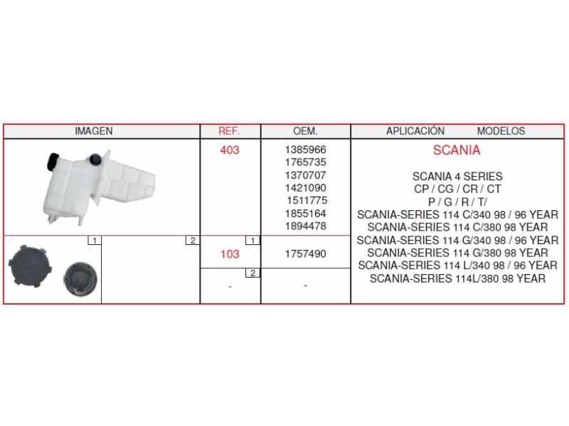 Recambio de deposito expansion para scania serie 4 (p/r 114 g) referencia OEM IAM 13859  