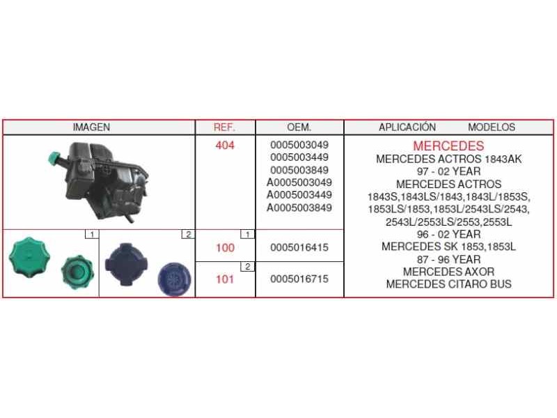 Recambio de deposito expansion para mercedes-benz actros 2-ejes 6-cil. serie/bm referencia OEM IAM 005003049  
