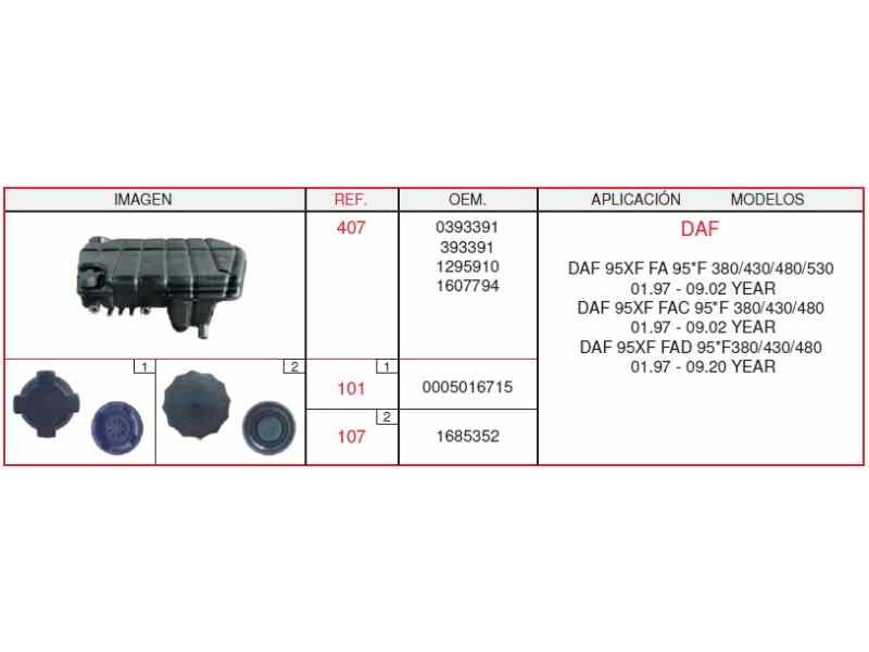 Recambio de deposito expansion para daf serie 95 xf .xxx referencia OEM IAM 0393391  