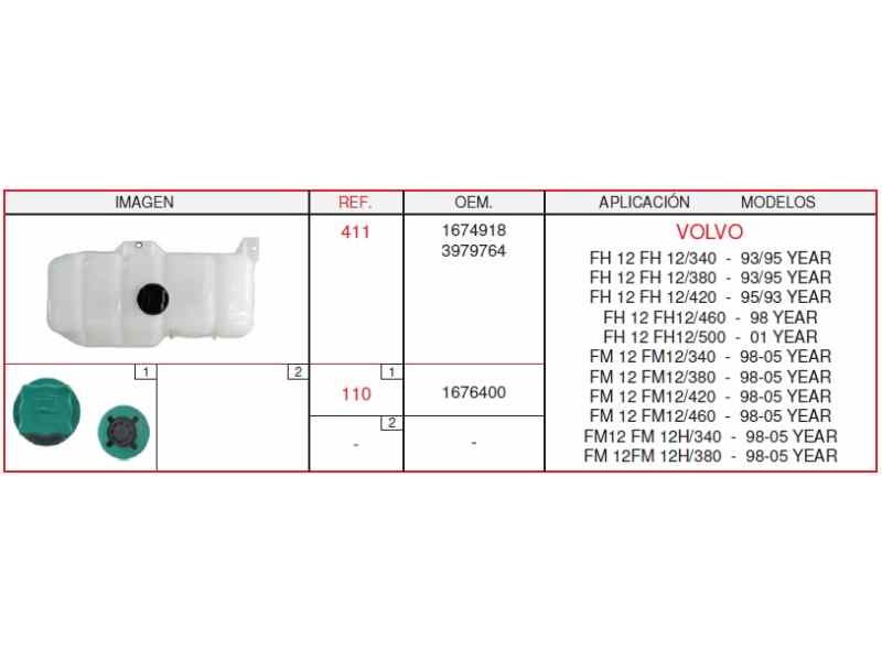 Recambio de deposito expansion para volvo fh 12 asta 2001 e2 / e3 referencia OEM IAM 1674918  